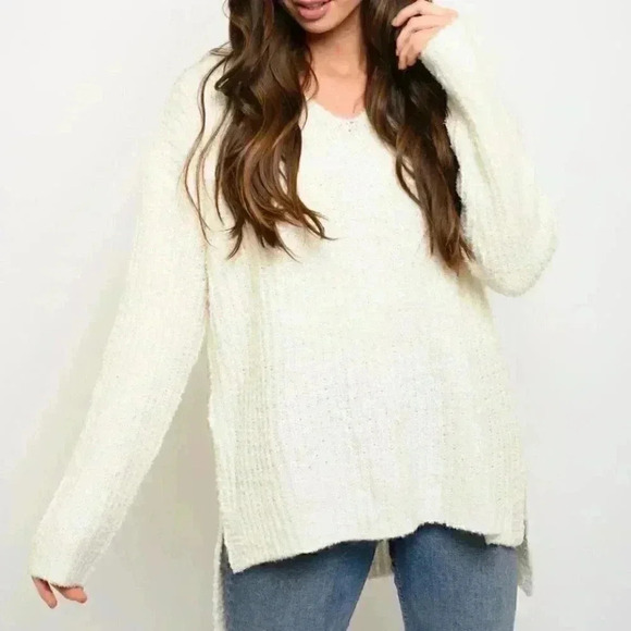 Cream So Soft Cozy V-neck Sweater top - Picture 6 of 7